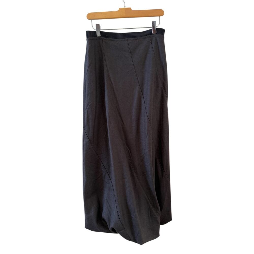 Sarah Pacini Italian Merino Wool Bubble Hem Midi Skirt Charcoal Gray